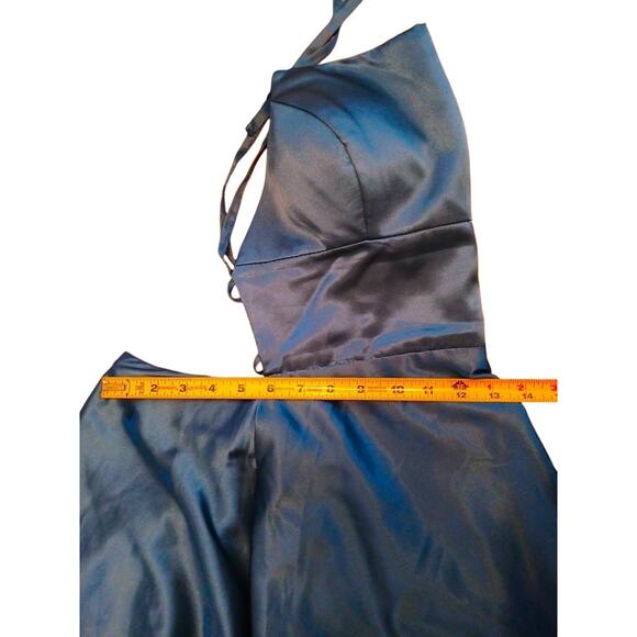 Cicinia Satin Formal Maxi Dress Prom XS Teal Elegant Spaghetti Strap NEED REPAIR - Picture 14 of 16